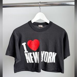 Vtg 80s I Love New York Crop Top Signal Tag Made in USA 50/50 Thin Blk Baby Tee